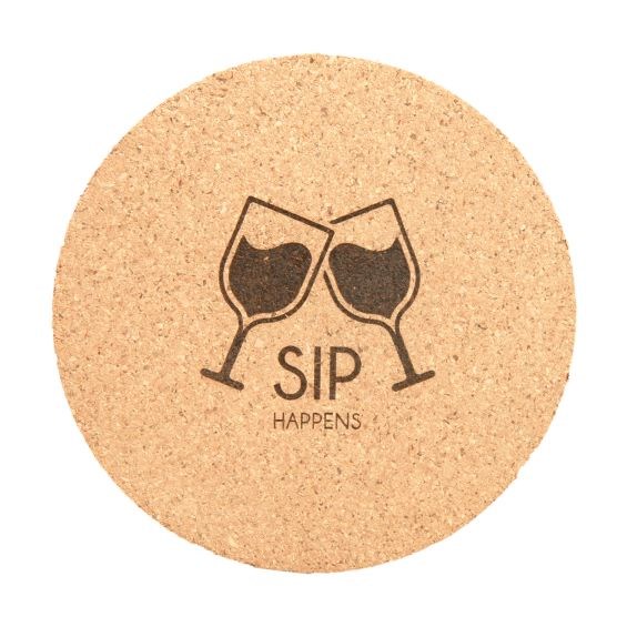 4&quot; cork coaster with laser engraved wine glasses