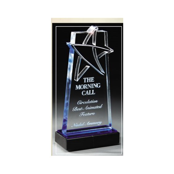 Custom recognition award with laser engraving and blue tint