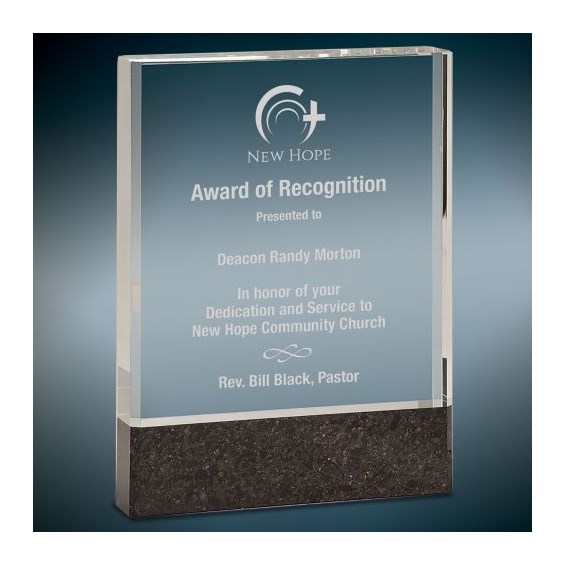 Clear crystal recognition award with engraving and logo laser engraving