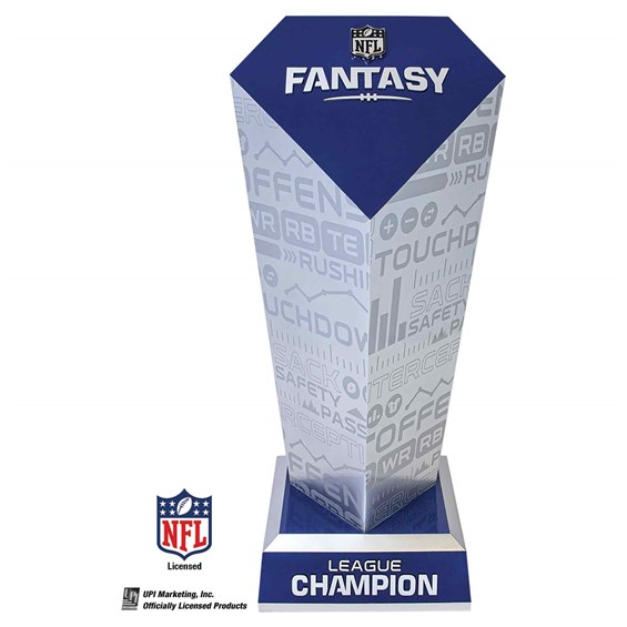 official fantasy football trophy with blue trim