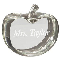 Hand blown crystal apple for teacher's gift with custom engraving