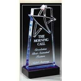 Custom recognition award with laser engraving and blue tint