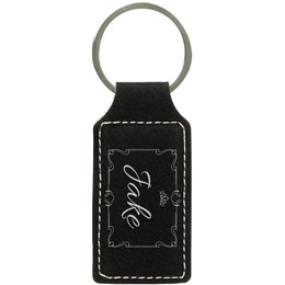 A black leatherette keychain