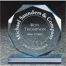 Octagon-shaped recognition award with custom laser engraving