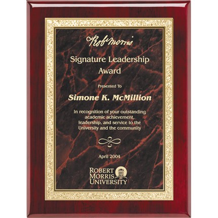 Plaque Award - Rosewood Mount with Red Marble