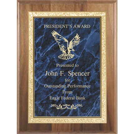 Plaque Award with Walnut Finish and Marble Plate