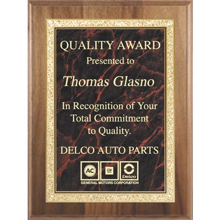 Plaque Award with Red Marble on Walnut Base