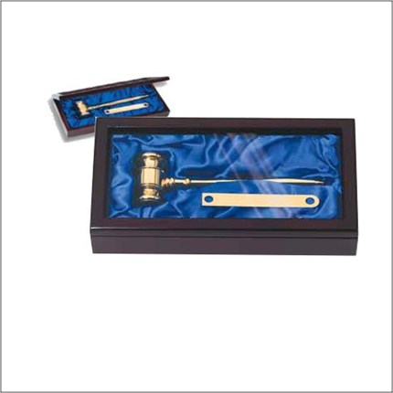 DELUXE GAVEL PRESENTATION SET - MAHOGANY WITH BRASS GAVEL
