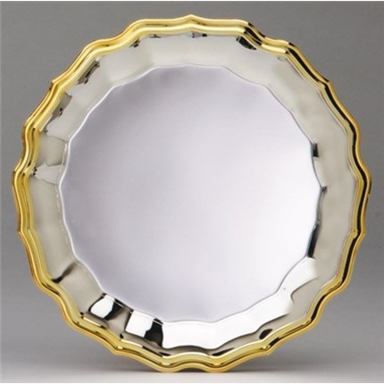 SILVER PLATED TRAY WITH GOLD BORDER - WAVE