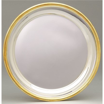 SILVER PLATED TRAY WITH GOLD BORDER - ROUND