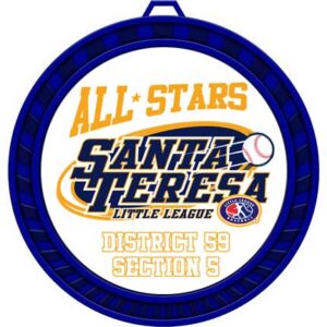 blue little league insert medal with custom logo