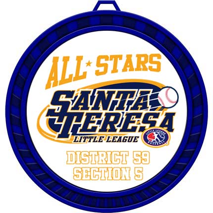 blue little league insert medal with custom logo
